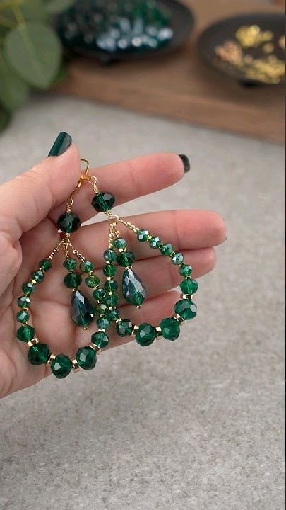Emerald green crystal beaded statement earrings